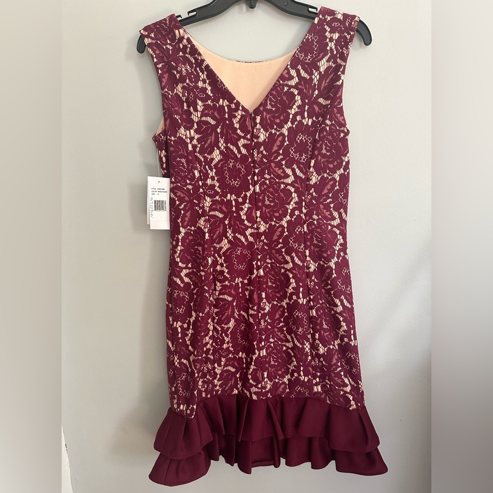 Donna Ricco Ruffle-Hem Lace Sheath Dress Size 6